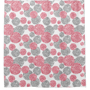 Circles with grey and red leopard skin print Shower Curtain