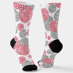 Circles with grey and red leopard skin print Socks
