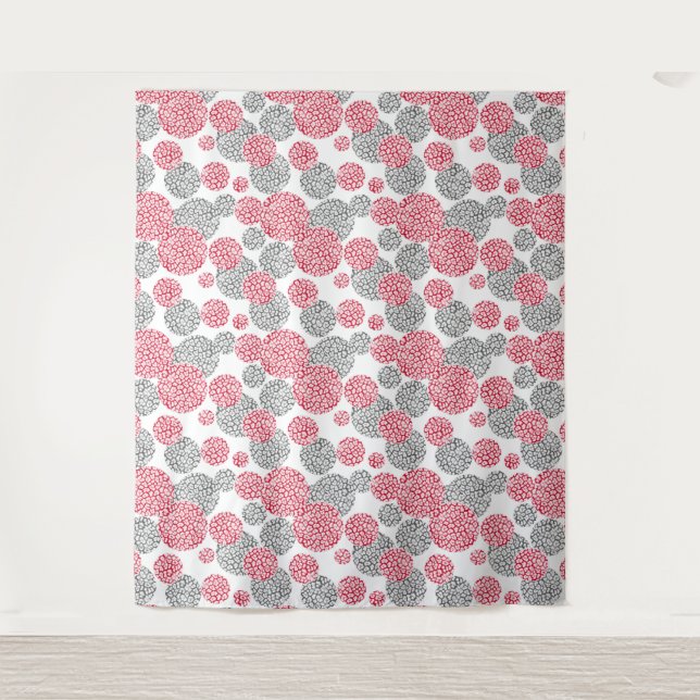  Circles with grey and red leopard skin print  Tapestry (Front)