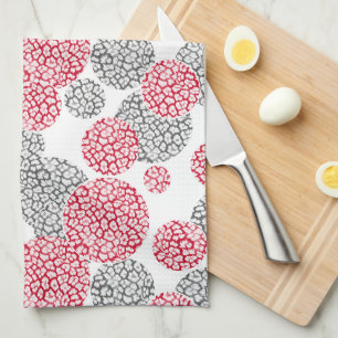 Circles with grey and red leopard skin print Tea Towel