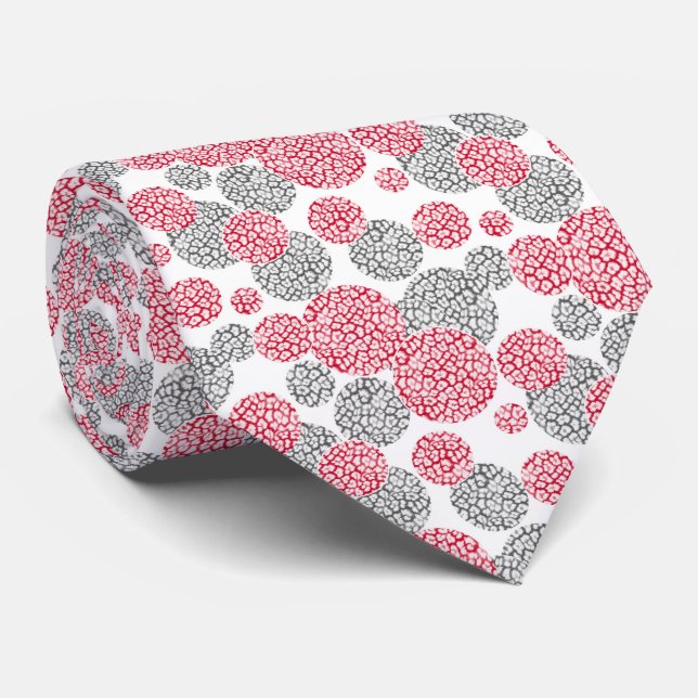  Circles with grey and red leopard skin print  Tie (Rolled)