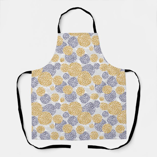 Circles with yellow and blue leopard skin print  apron (Front)