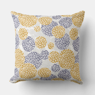 Circles with yellow and blue leopard skin print cushion