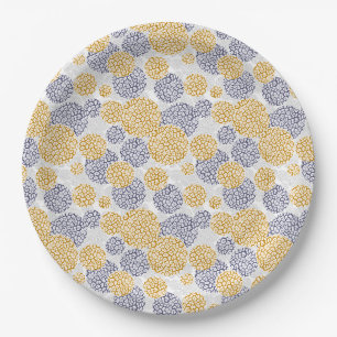 Circles with yellow and blue leopard skin print paper plate