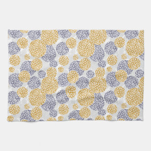 Circles with yellow and blue leopard skin print tea towel