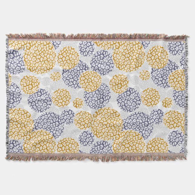 Circles with yellow and blue leopard skin print  throw blanket (Front)