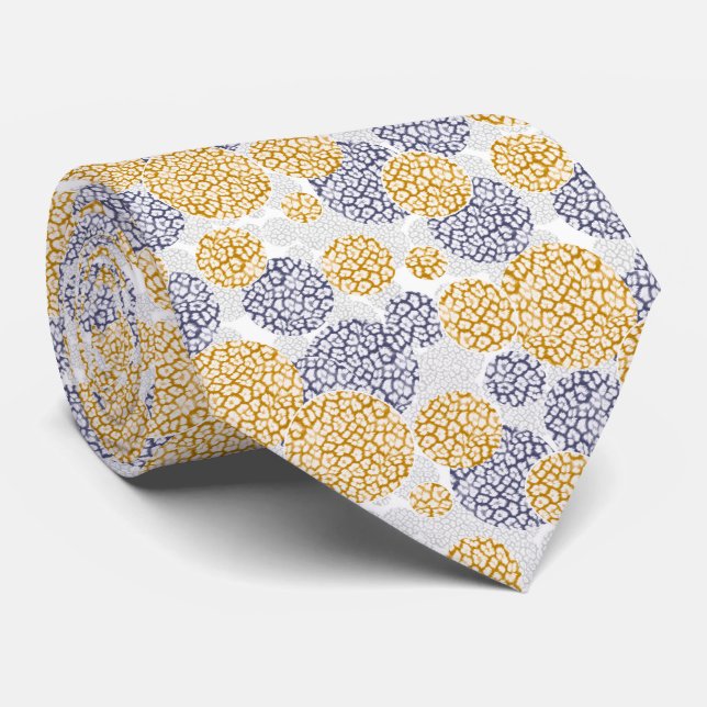 Circles with yellow and blue leopard skin print  tie (Rolled)