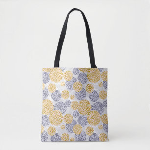 Circles with yellow and blue leopard skin print tote bag