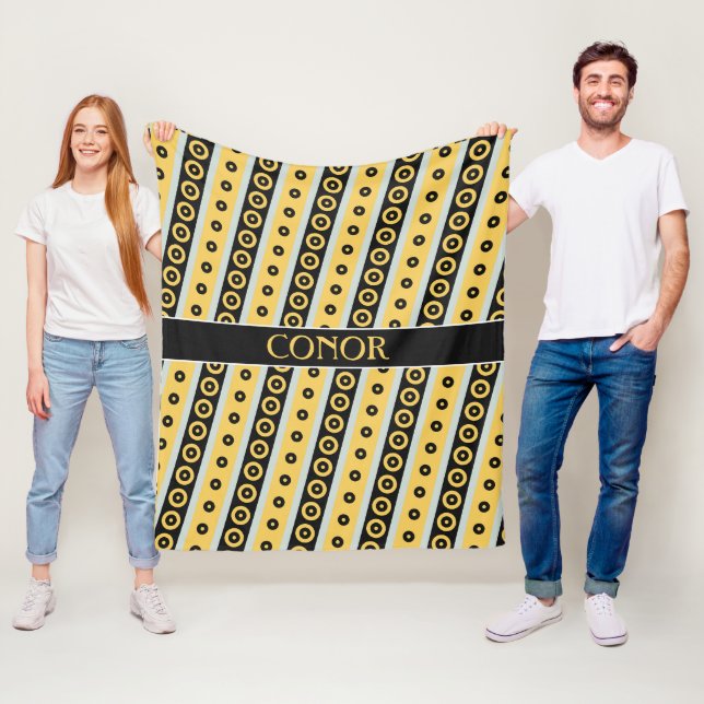 Circles Yellow Black Minimal Pattern Fleece Blanket (In Situ)
