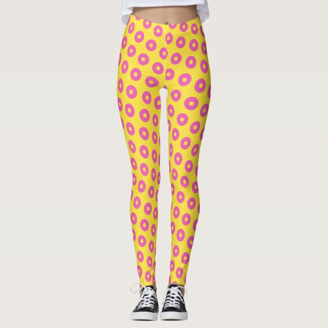 Circles Yellow Pink Minimal Pattern Leggings (Front)