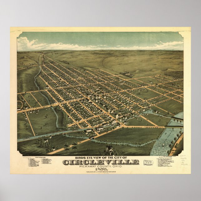 Circleville Ohio 1876 Antique Panoramic Map Poster (Front)