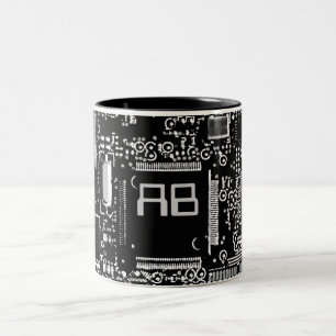 Circuit Black and White 2 monogram mug