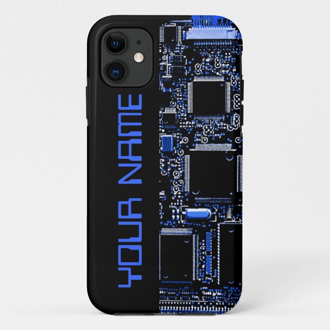 Circuit Blue 2 "Name" iPhone case side black (Back)