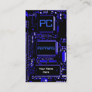 Circuit Blue 'PC repairs' business card white