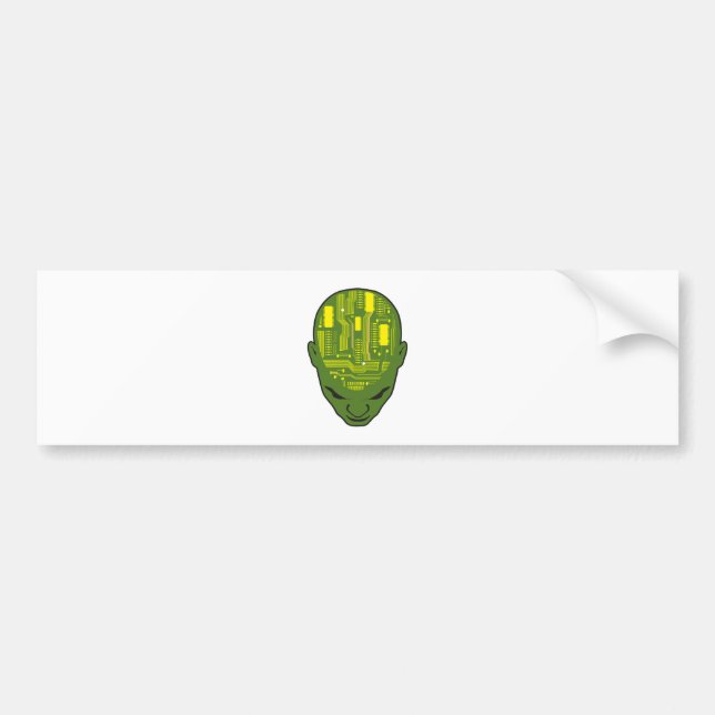 circuit board brain head yellow and green bumper sticker (Front)
