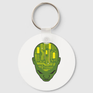 circuit board brain head yellow and green key ring