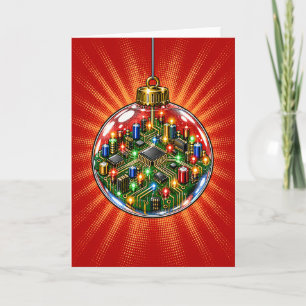 Circuit Board Christmas Ornament Glass Bauble Holiday Card