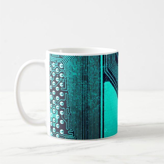 Circuit board. Electronic computer hardware techno Coffee Mug (Left)