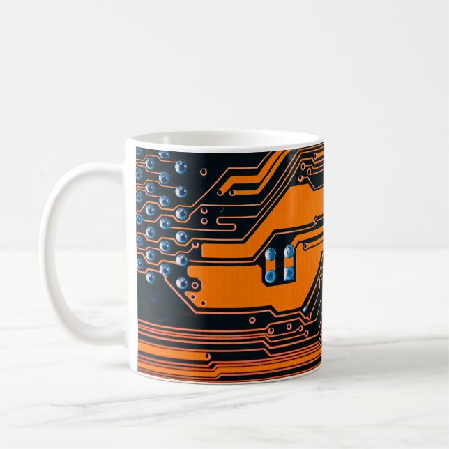 Circuit board. Electronic computer hardware techno Coffee Mug (Left)