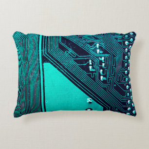 Circuit board. Electronic computer hardware techno Decorative Cushion