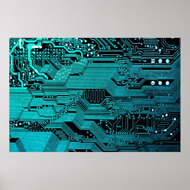 Circuit board. Electronic computer hardware techno Poster (Front)