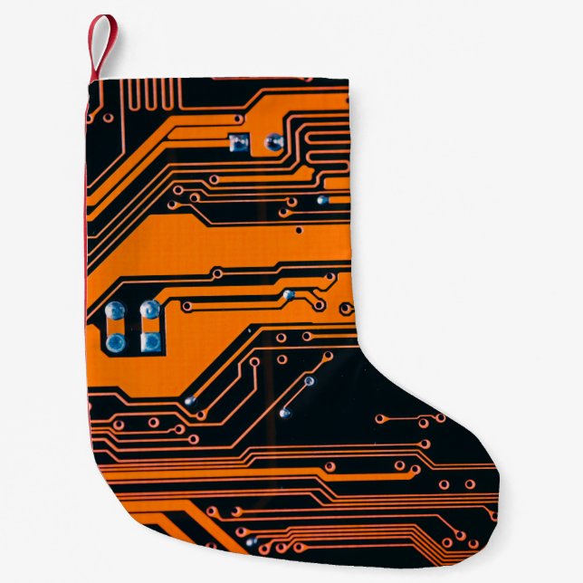 Circuit board. Electronic computer hardware techno Small Christmas Stocking (Front)