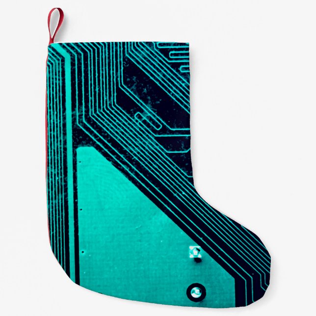 Circuit board. Electronic computer hardware techno Small Christmas Stocking (Front)