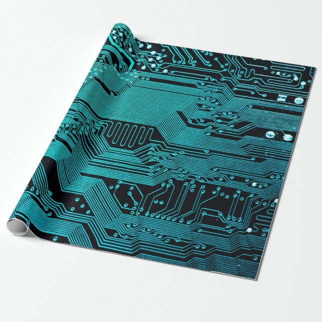 Circuit board. Electronic computer hardware techno Wrapping Paper (Unrolled)