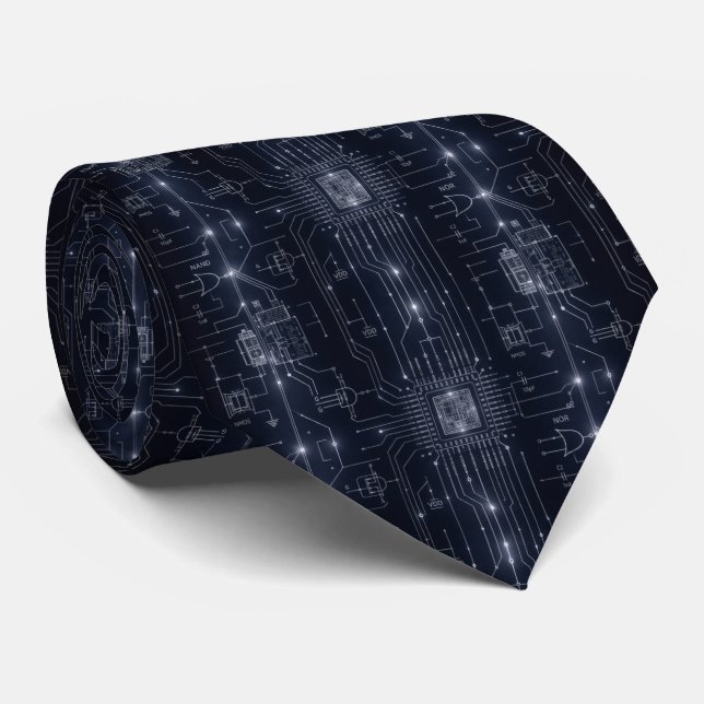 Circuit Board Futuristic Digital  Tie (Rolled)