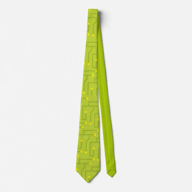 Circuit Board Green Yellow Computer Tech Fun Tie (Front)