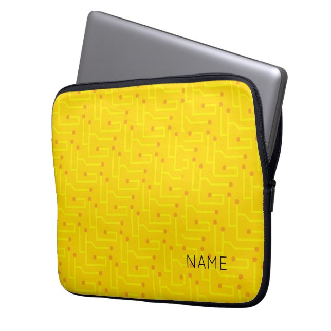 Circuit Board Modern Yellow Orange Tech NAME Laptop Sleeve (Front Left)