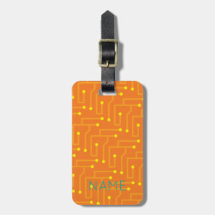 Circuit Board NAME Modern Travel Orange Tech Luggage Tag