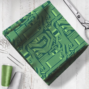 Circuit Board Pattern Lime Green ID245 Fabric