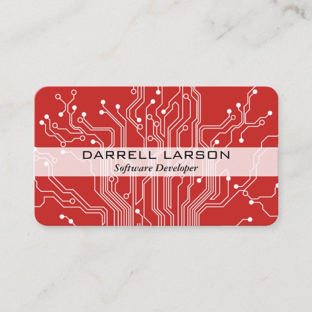 Circuit Board Red Black Business Card (Front)