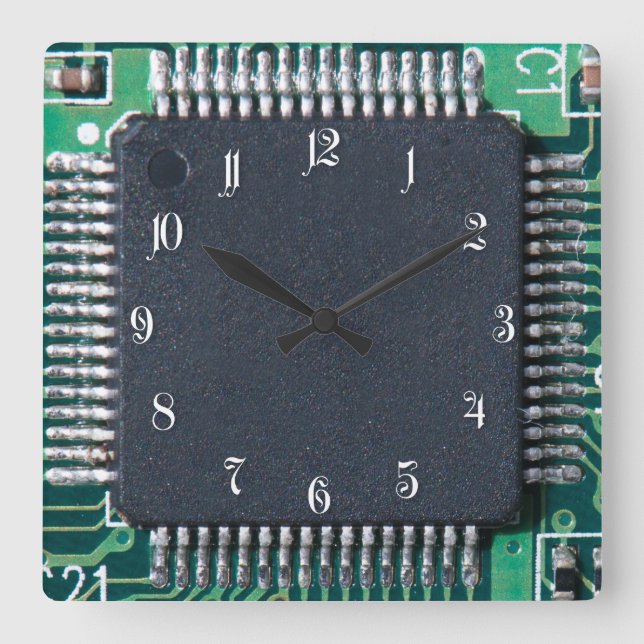 Circuit board square wall clock (Front)