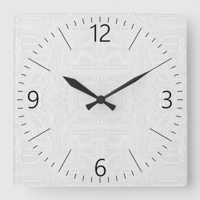 Circuit board square wall clock (Front)