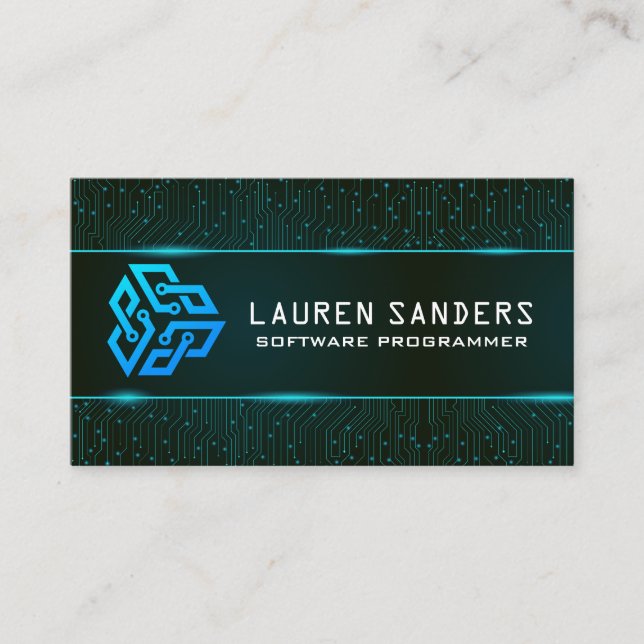 Circuit Board | Technology Logo Business Card (Front)