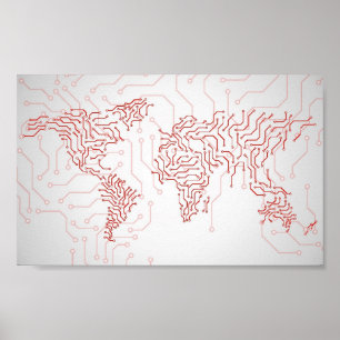 Circuit Board World Map Poster