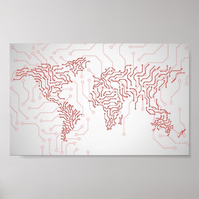Circuit Board World Map Poster (Front)