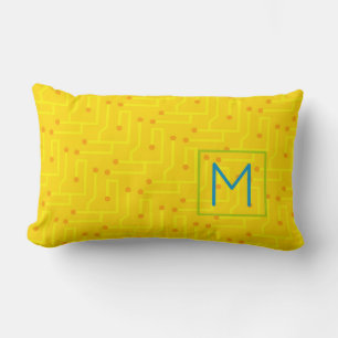 Circuit Board yellow orange blue green fun Lumbar Cushion