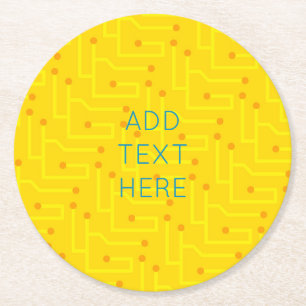 Circuit Board yellow orange Computer Tech Modern  Round Paper Coaster