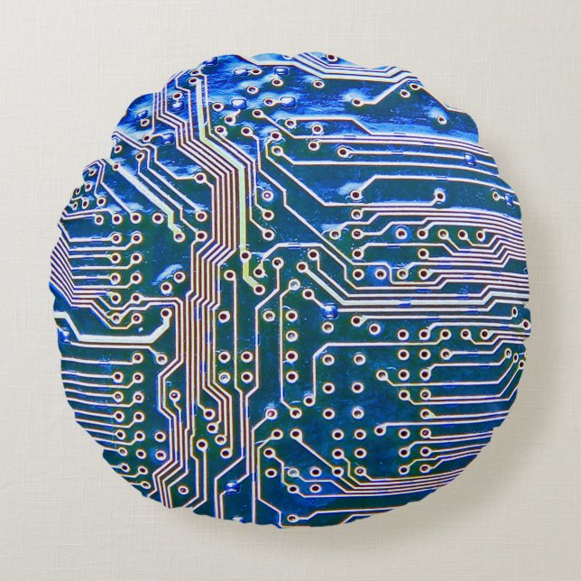 Circuit Boardboard,computer,blue,capacitor,chip,ci Round Cushion (Front)