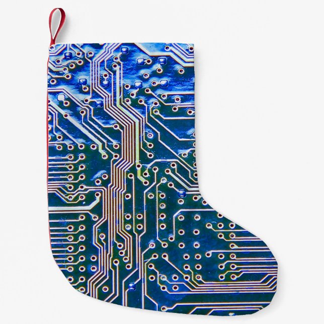 Circuit Boardboard,computer,blue,capacitor,chip,ci Small Christmas Stocking (Front)