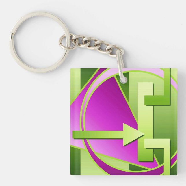 "Circuit Diagram" digital art print, lime green Key Ring (Front)