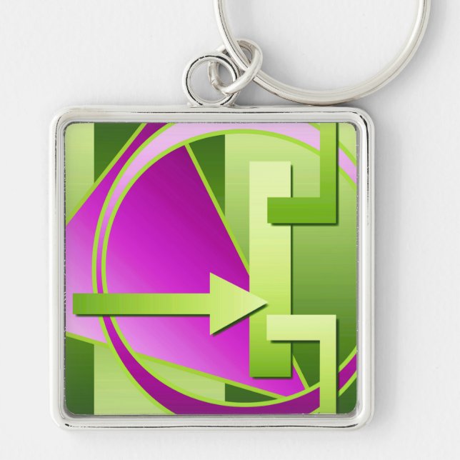 "Circuit Diagram" digital art print, lime green Key Ring (Front)