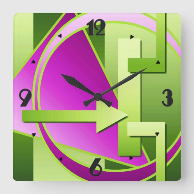 "Circuit Diagram" digital art print, lime green Square Wall Clock (Front)
