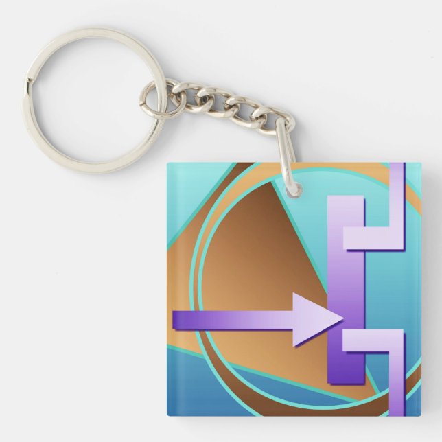 "Circuit Diagram" digital art print, turquoise Key Ring (Front)