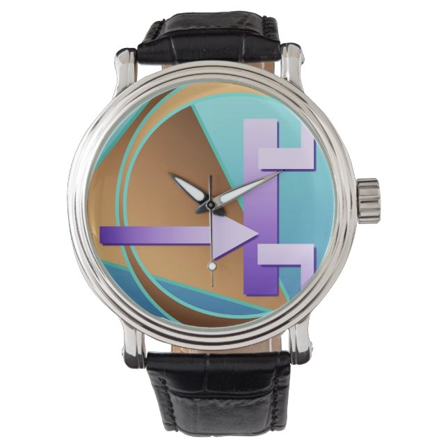 "Circuit Diagram" digital art print, turquoise Watch (Front)