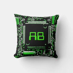 Circuit Green 2 monogram throw pillow square