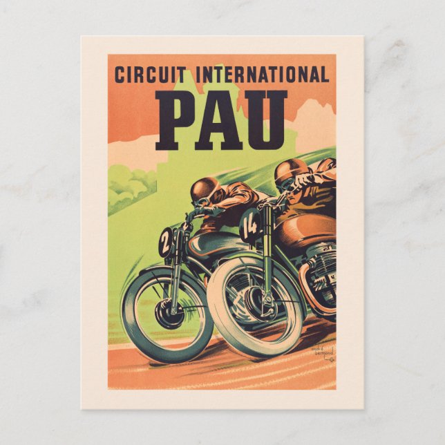 Circuit international de Pau France Vintage Poster Postcard (Front)